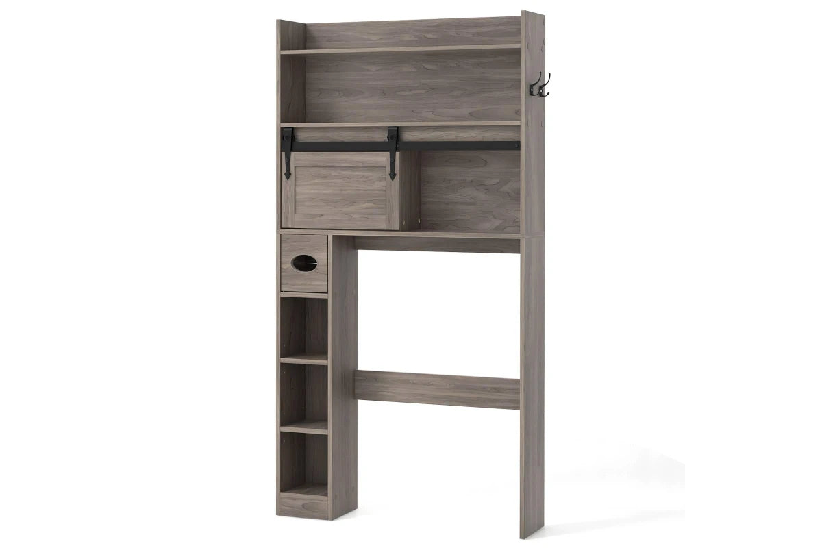 Giantex Over The Toilet Storage Cabinet, 6-Tier Toilet Rack with Gliding Door, fully assembled