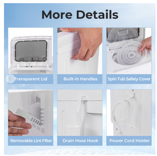 20 lbs Portable Washing Machine with Built-in Gravity Drain
