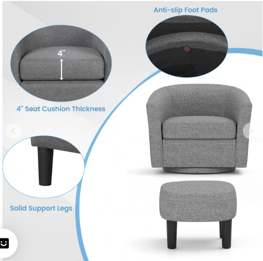 Swivel Accent Chair with Ottoman Footrest (Customer Return) (Assembled)