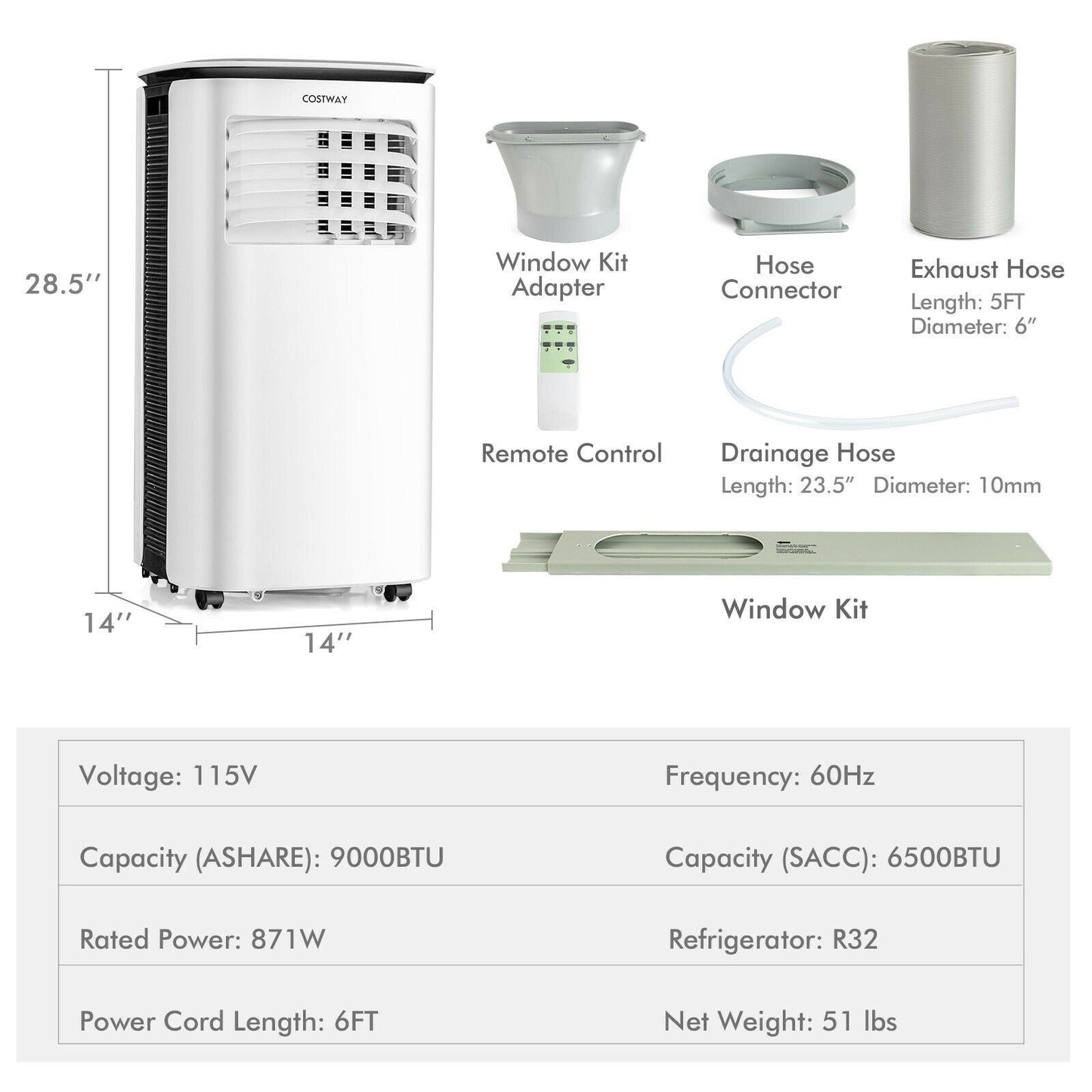 SPECIAL, 9000 BTU 3 in 1 Portable Air Conditioner with Fan and Dehumidifier, remote
