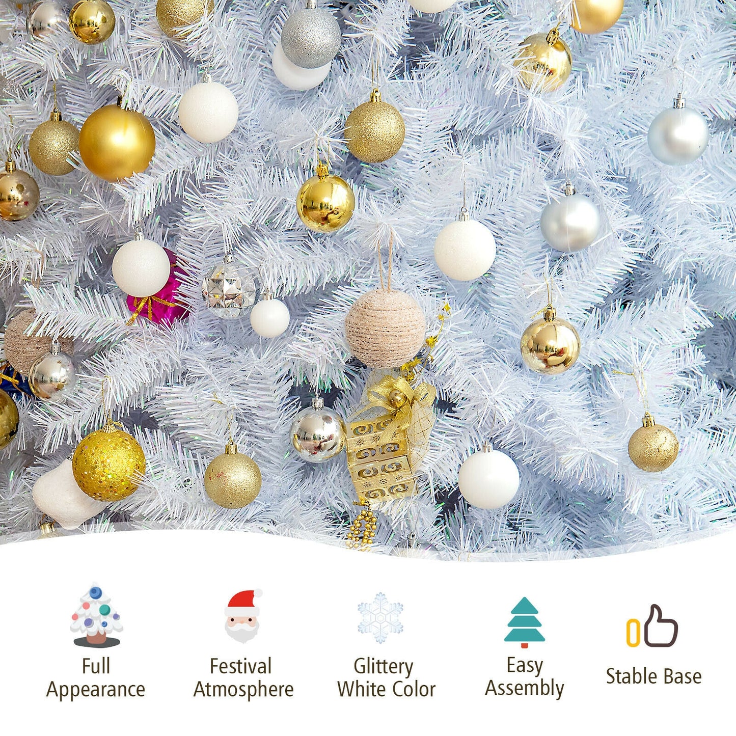 7 Feet White Iridescent Tinsel Artificial Christmas Tree, green stand, SPECIAL