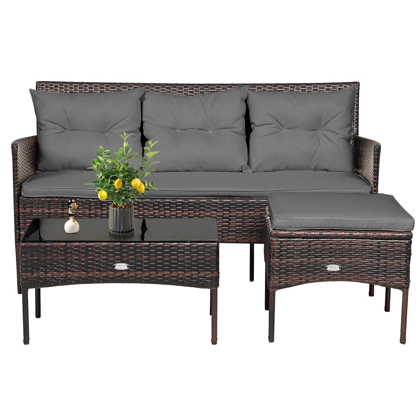 3 Pieces Patio Furniture Sectional Set with 5 Cozy Seat and Back Cushions-Gray - Fully Assembled