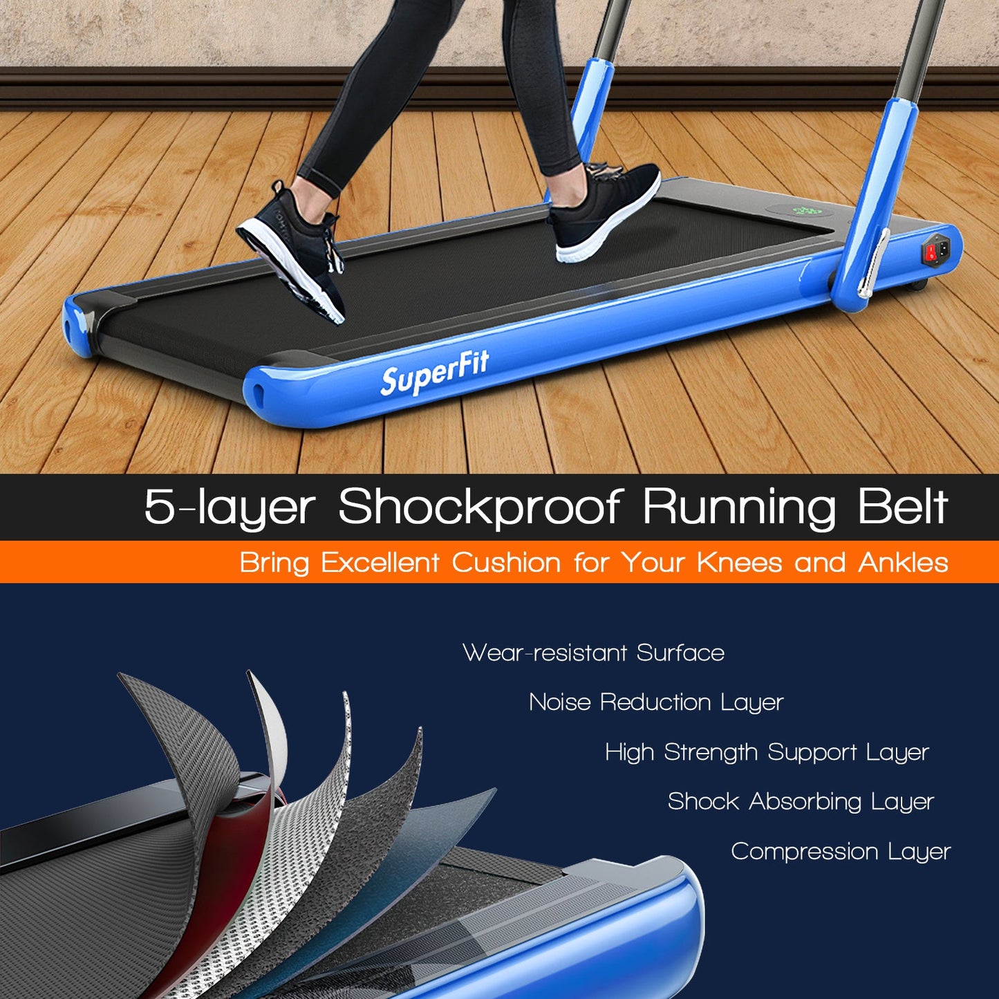 2-in-1 Folding Treadmill with Remote Control and LED Display-Blue (Shipping Damage)