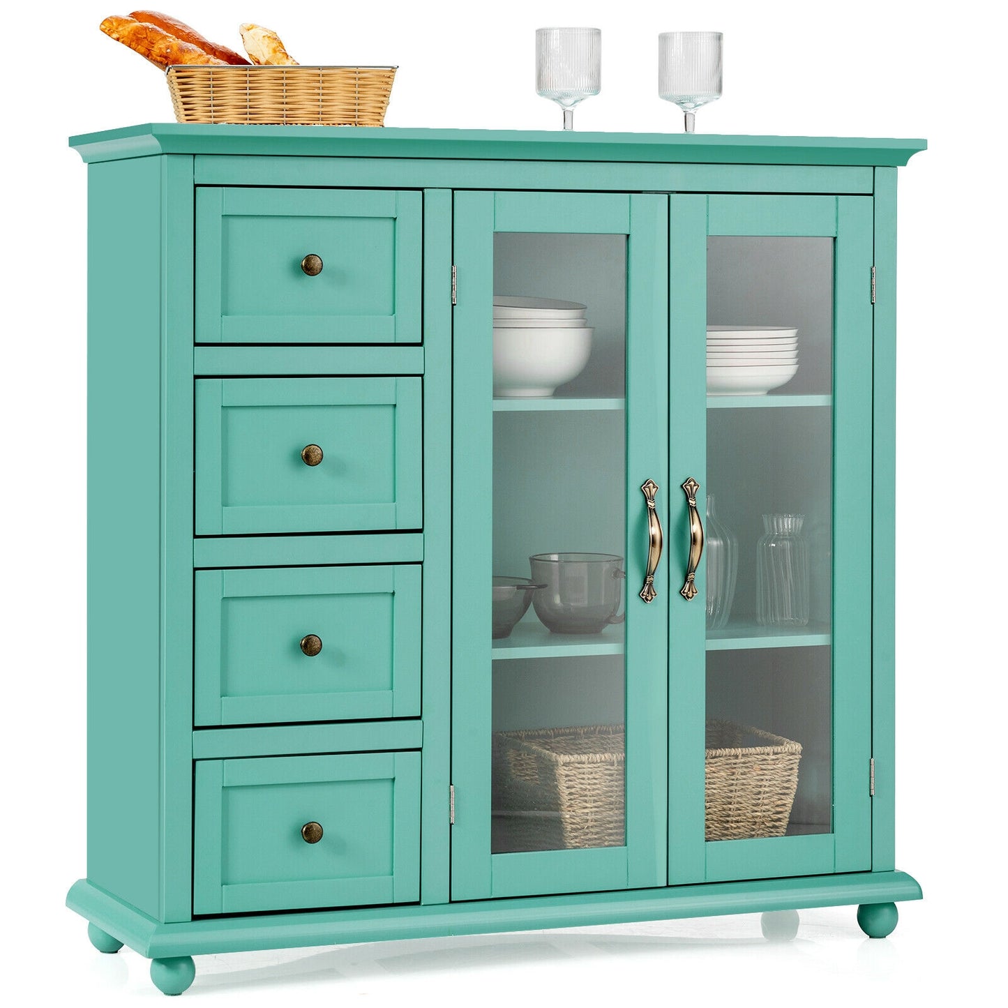 Buffet Sideboard Table Kitchen Storage Cabinet with Drawers and Doors-Green, Fully Assembled