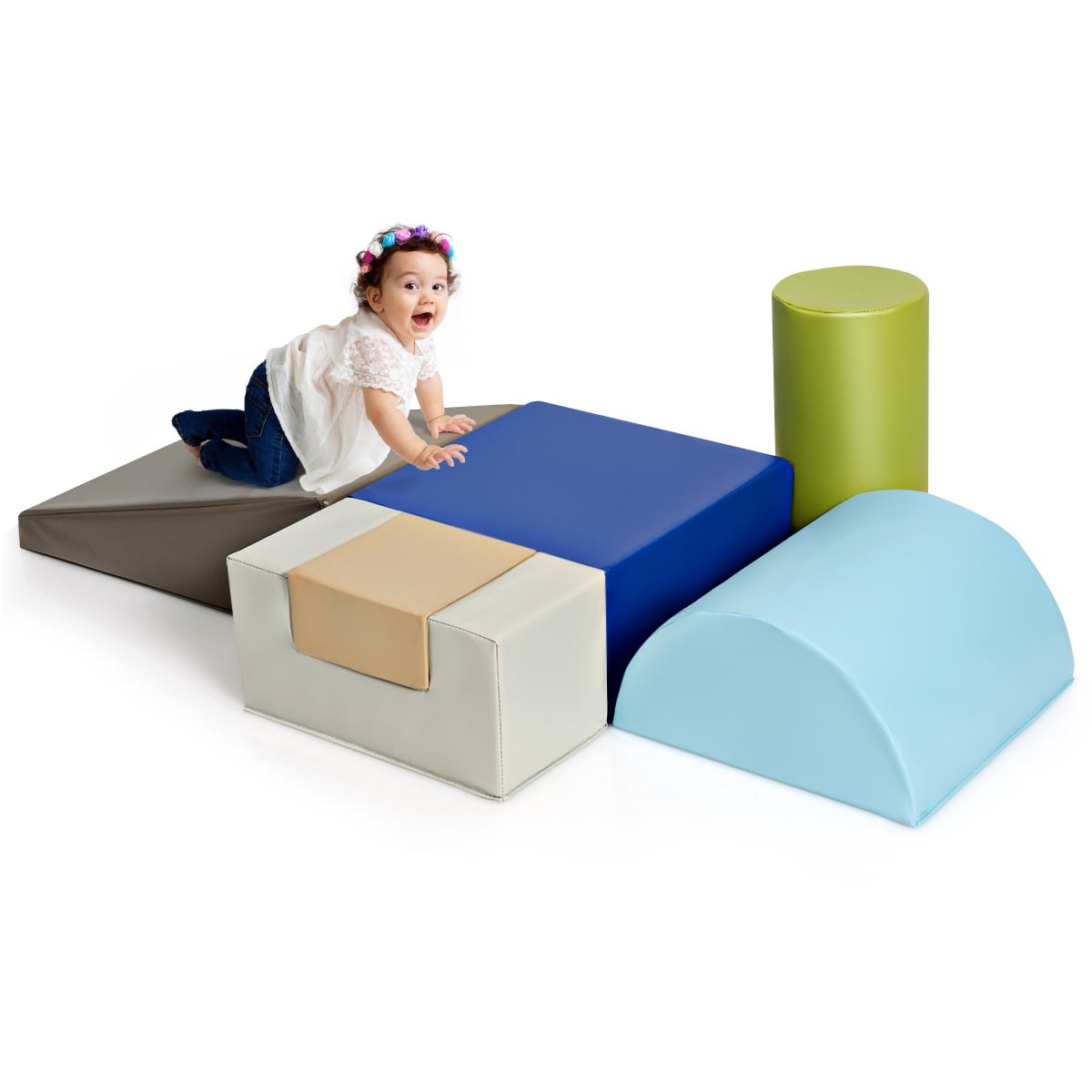 6 Piece Climb Crawl Play Set Indoor Kids Toddler-Gray