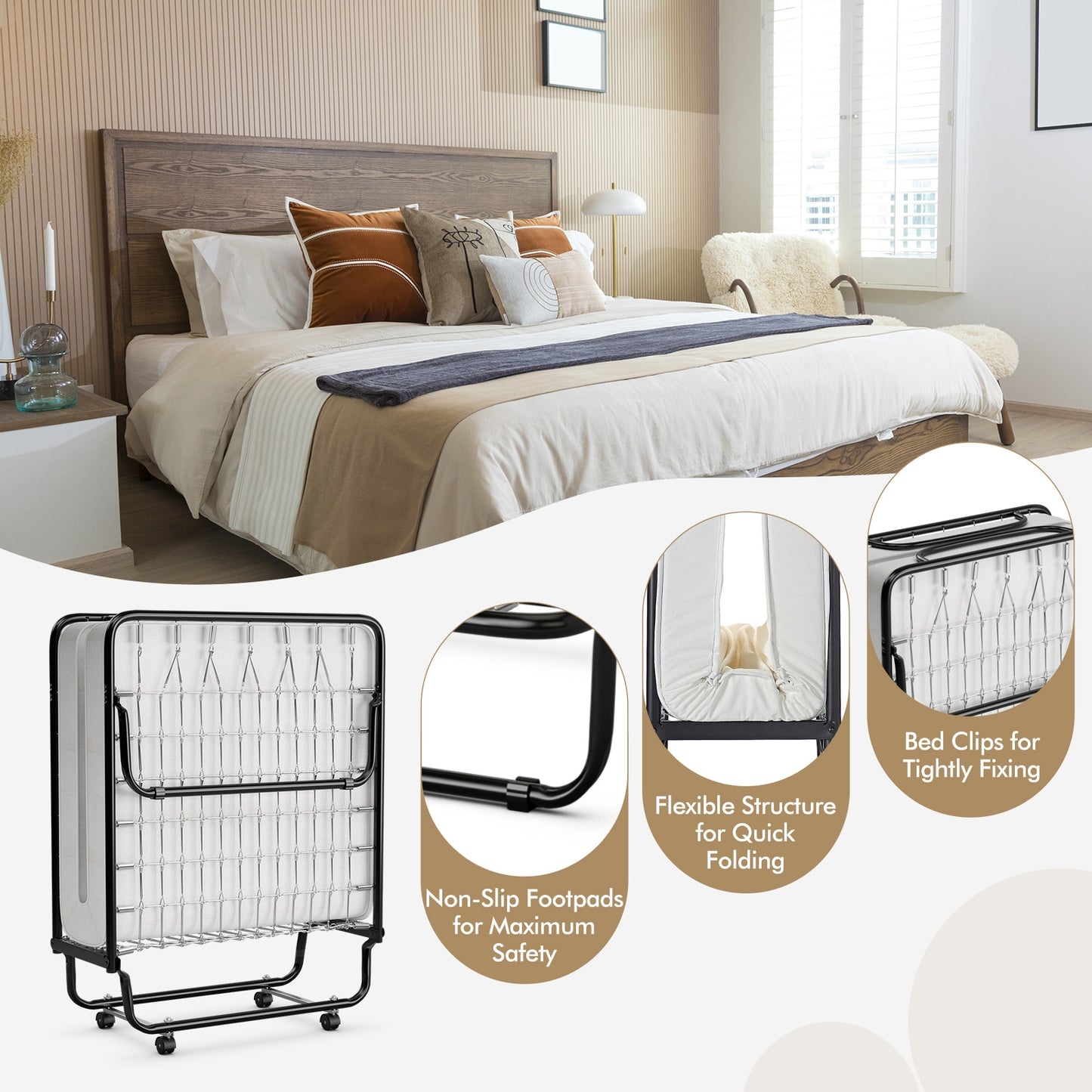 SPECIAL, Rollaway Folding Bed with Memory Foam Mattress and Sturdy Metal Frame, 1 Box, Unassembled
