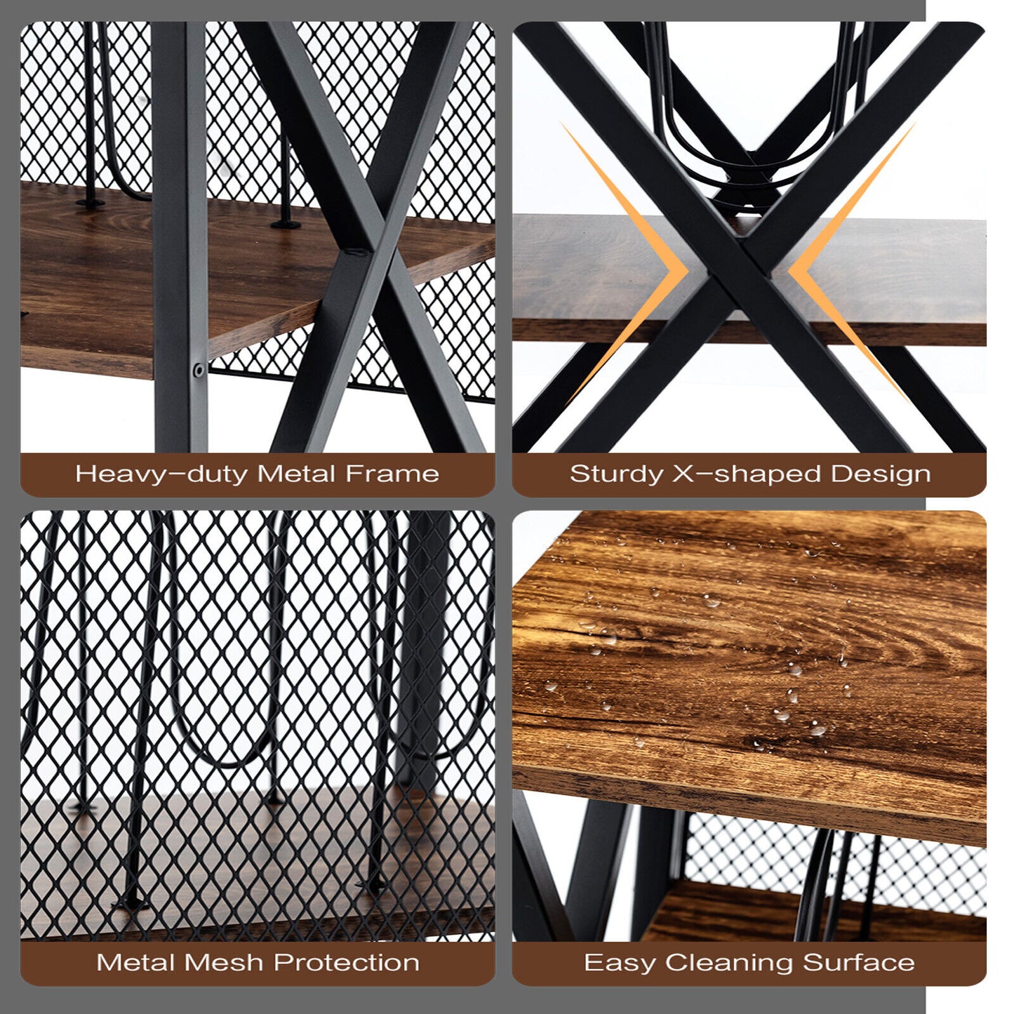 3 Tiers Vintage Style Rolling End Table with 3 Dividers for Albums-Brown (Fully Assembled)