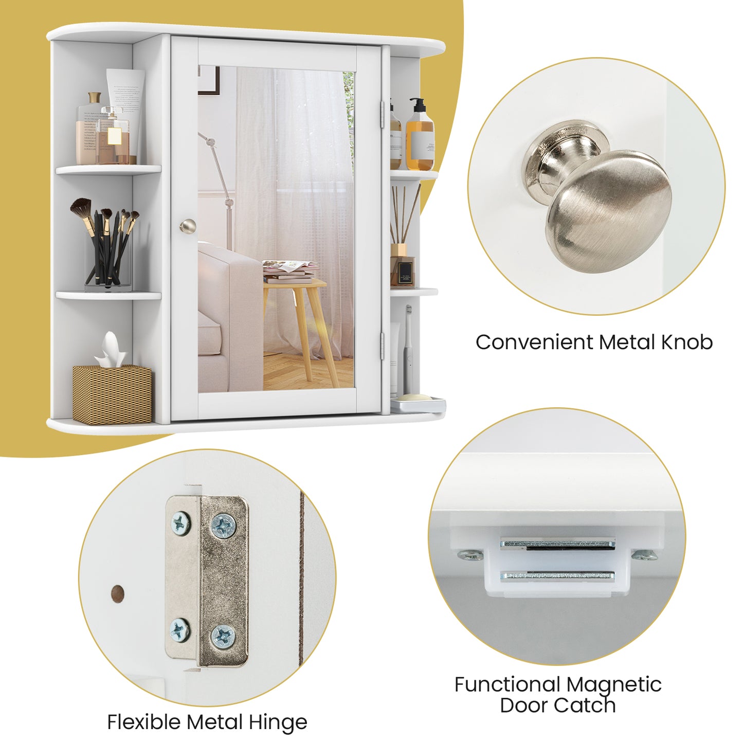 Multipurpose Mount Wall Mirror Bathroom Storage Cabinet-White *FULLY ASSEMBLED*
