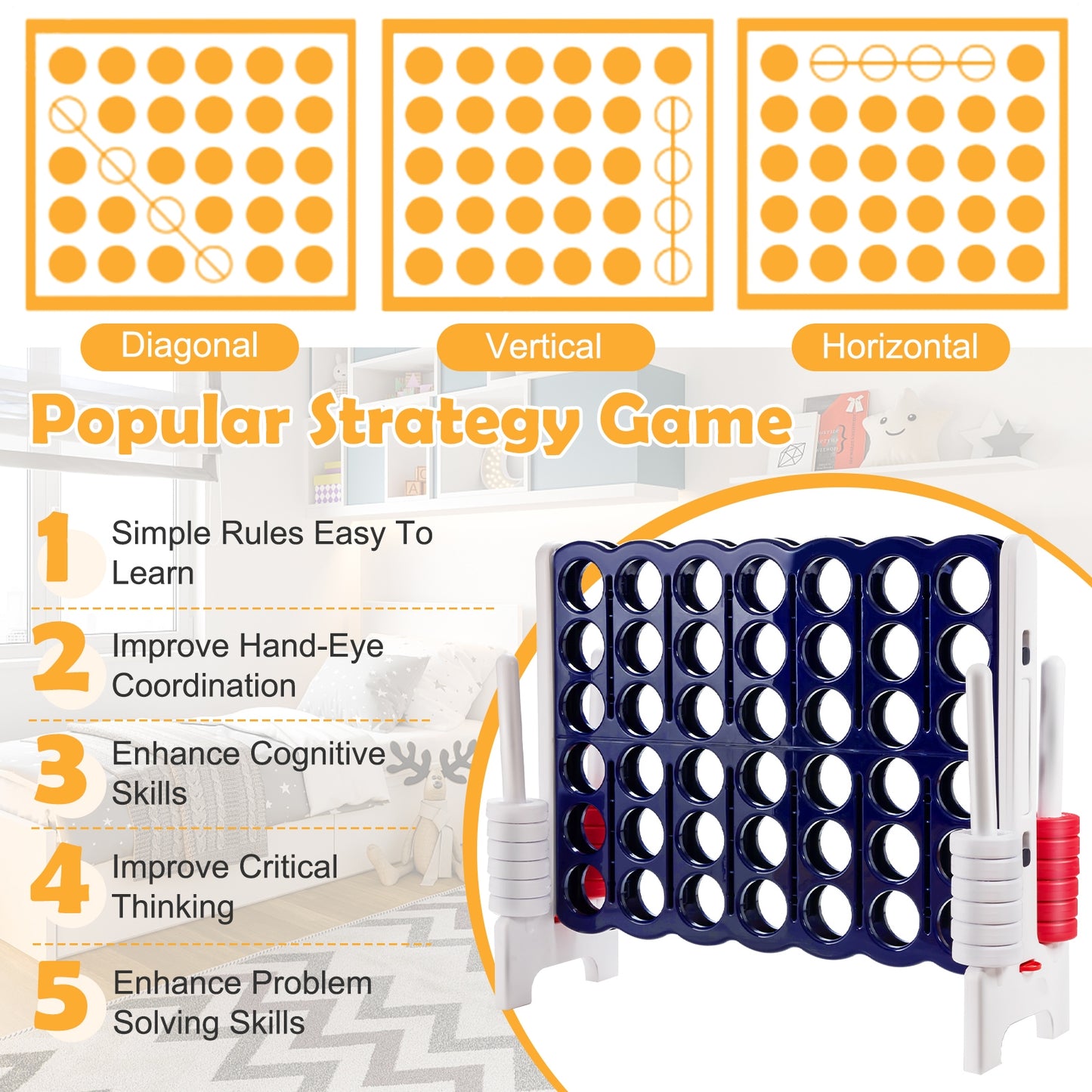 Jumbo 4-to-Score 4 in A Row Giant Game Set- White/Blue