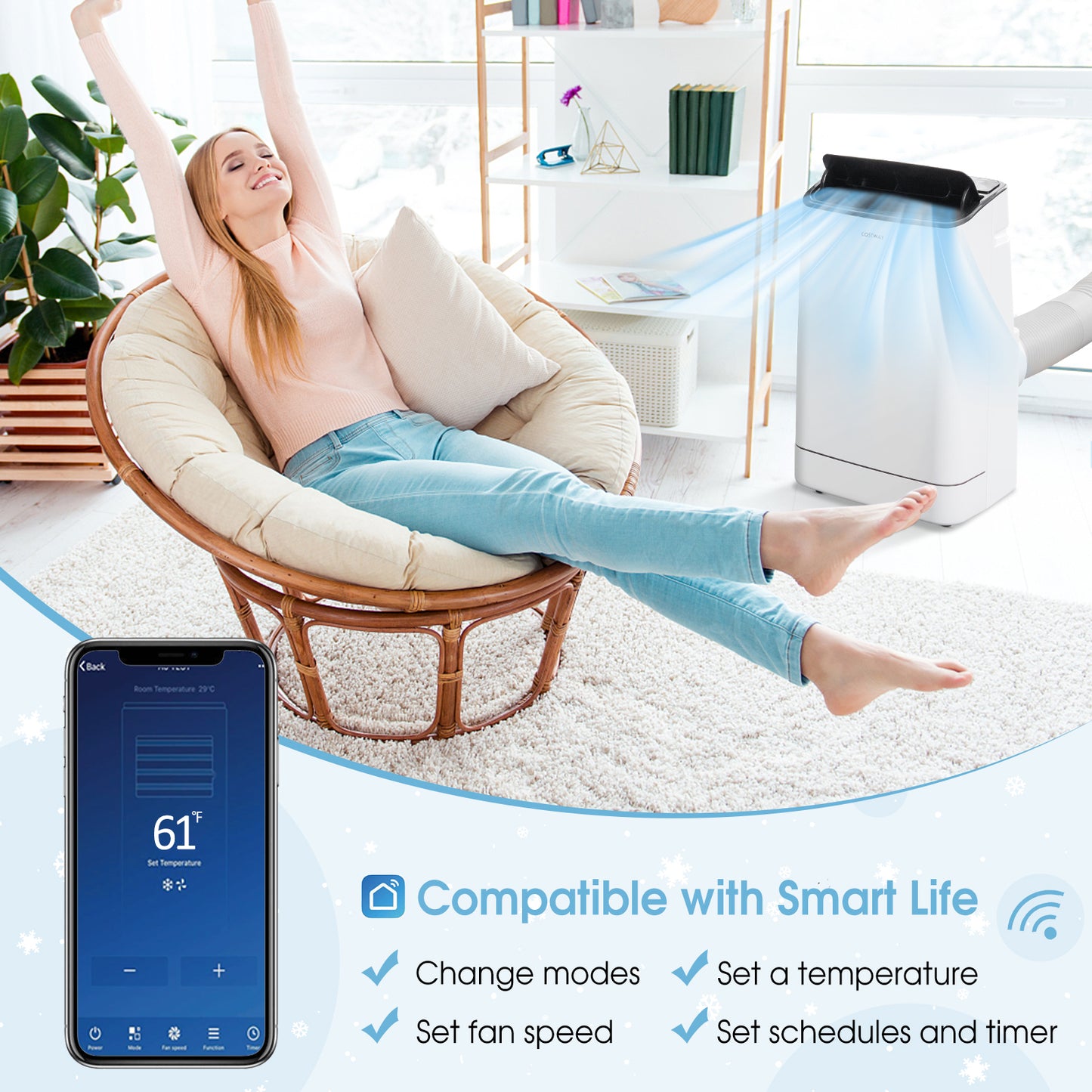 HEAT PUMP, 15000 BTU Portable Air Conditioner with Heat Pump and Auto Swing-White