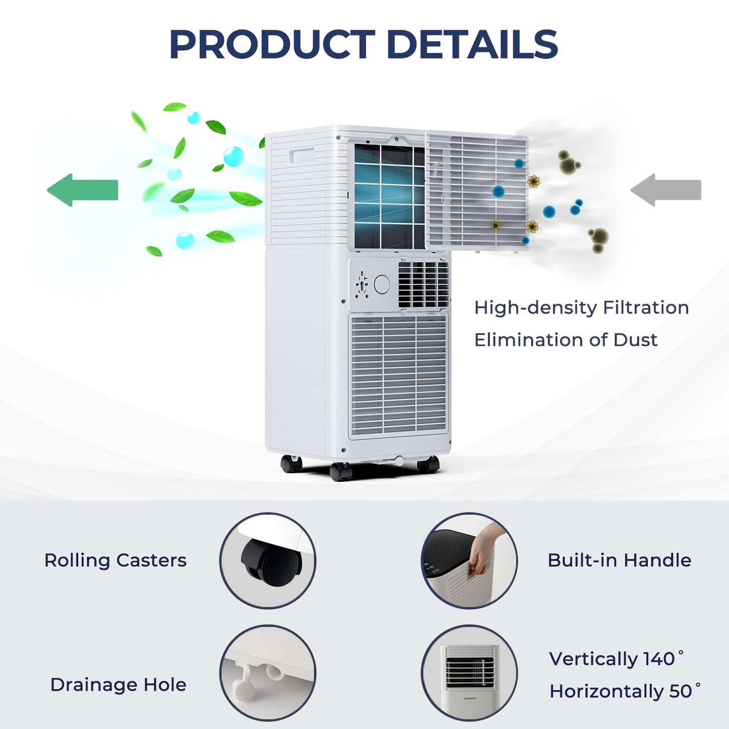 10000 BTU Air Conditioner with Fan and Dehumidifier Mode-Black