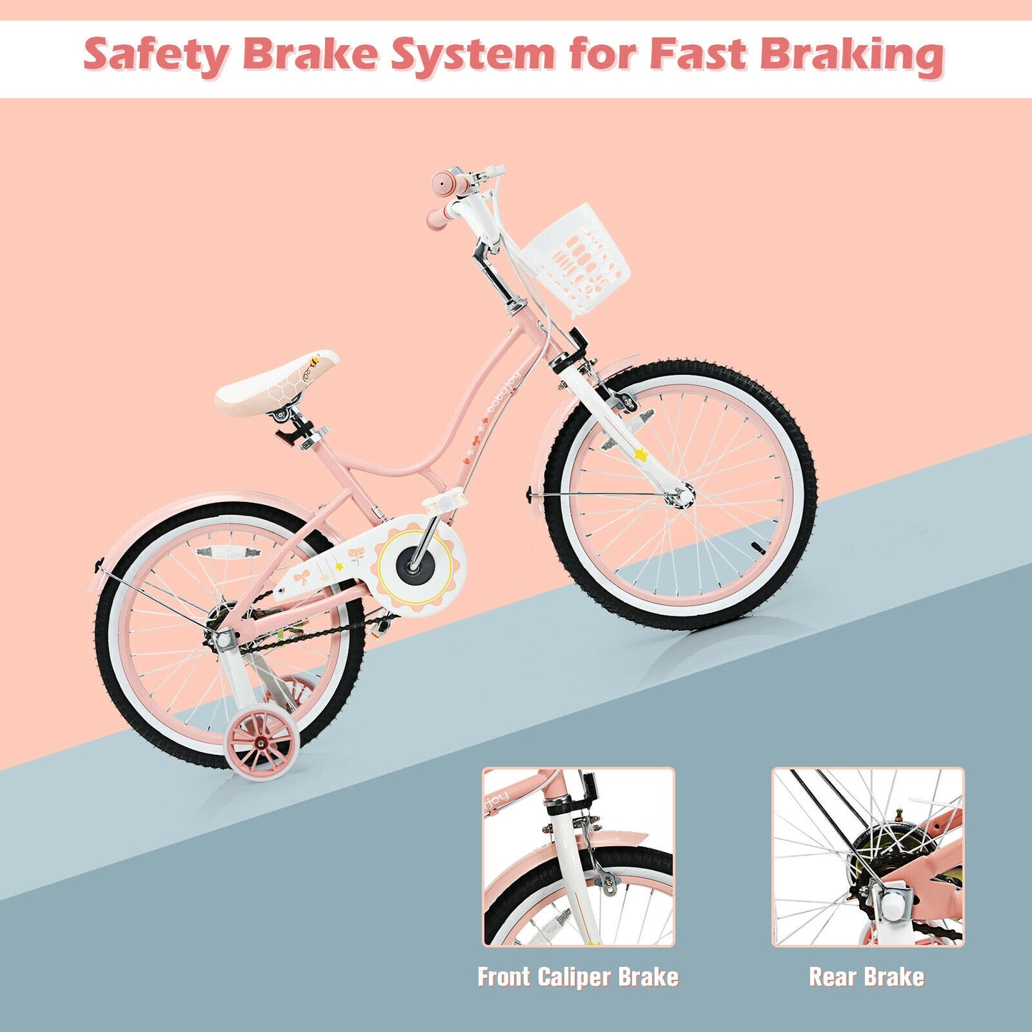 18 Inch Kids Adjustable Bike Toddlers with Training Wheels, Pink, Fully assembled