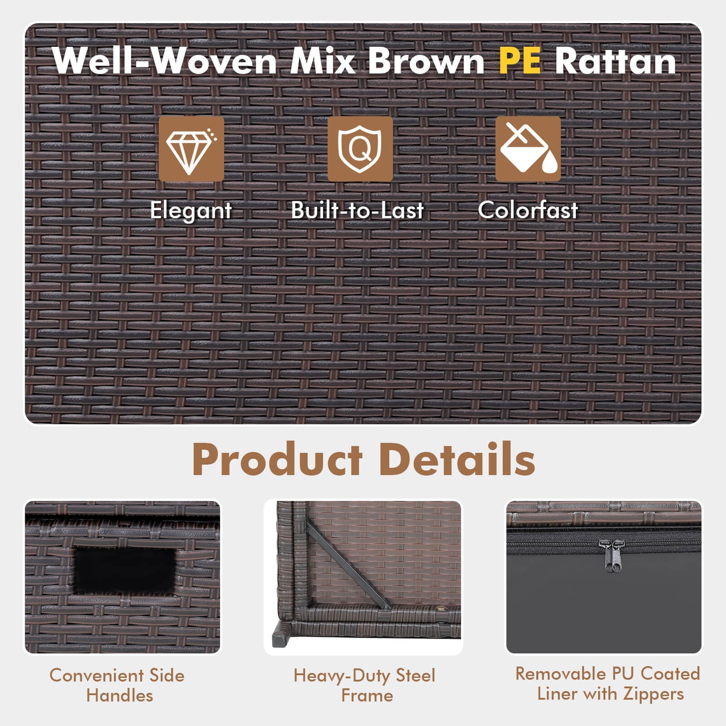 Outdoor Wicker Storage Box with Zippered Liner-50 Gallon, 1 Box, Unassembled