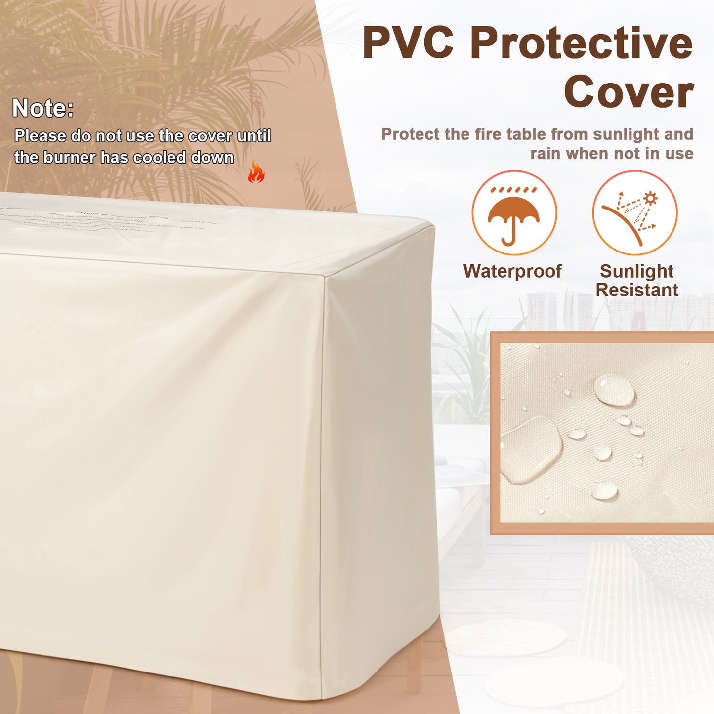 42 Inch 60 000 BTU Rectangular Propane Fire Pit Table with Waterproof Cover, 1 box, unassembled