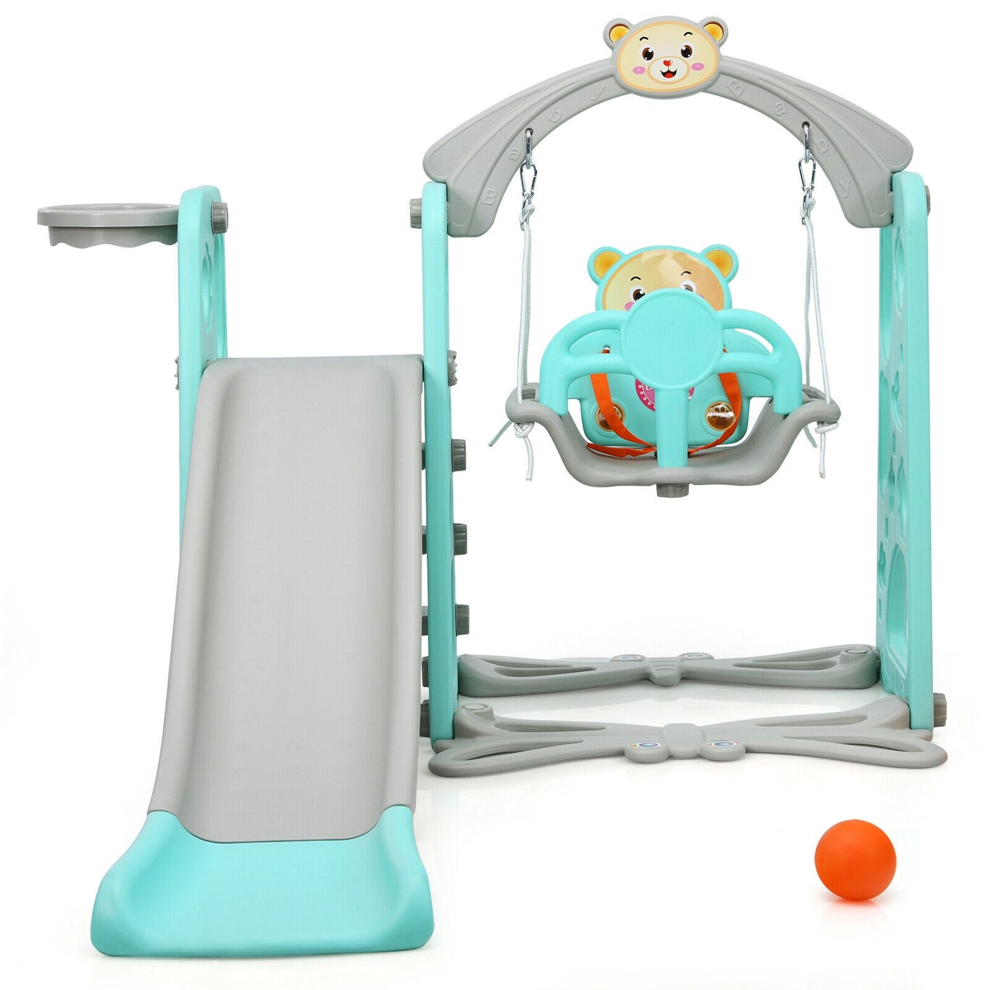 3 in 1 Toddler Climber and Swing Set Slide Playset-Green. Fully Assembled
