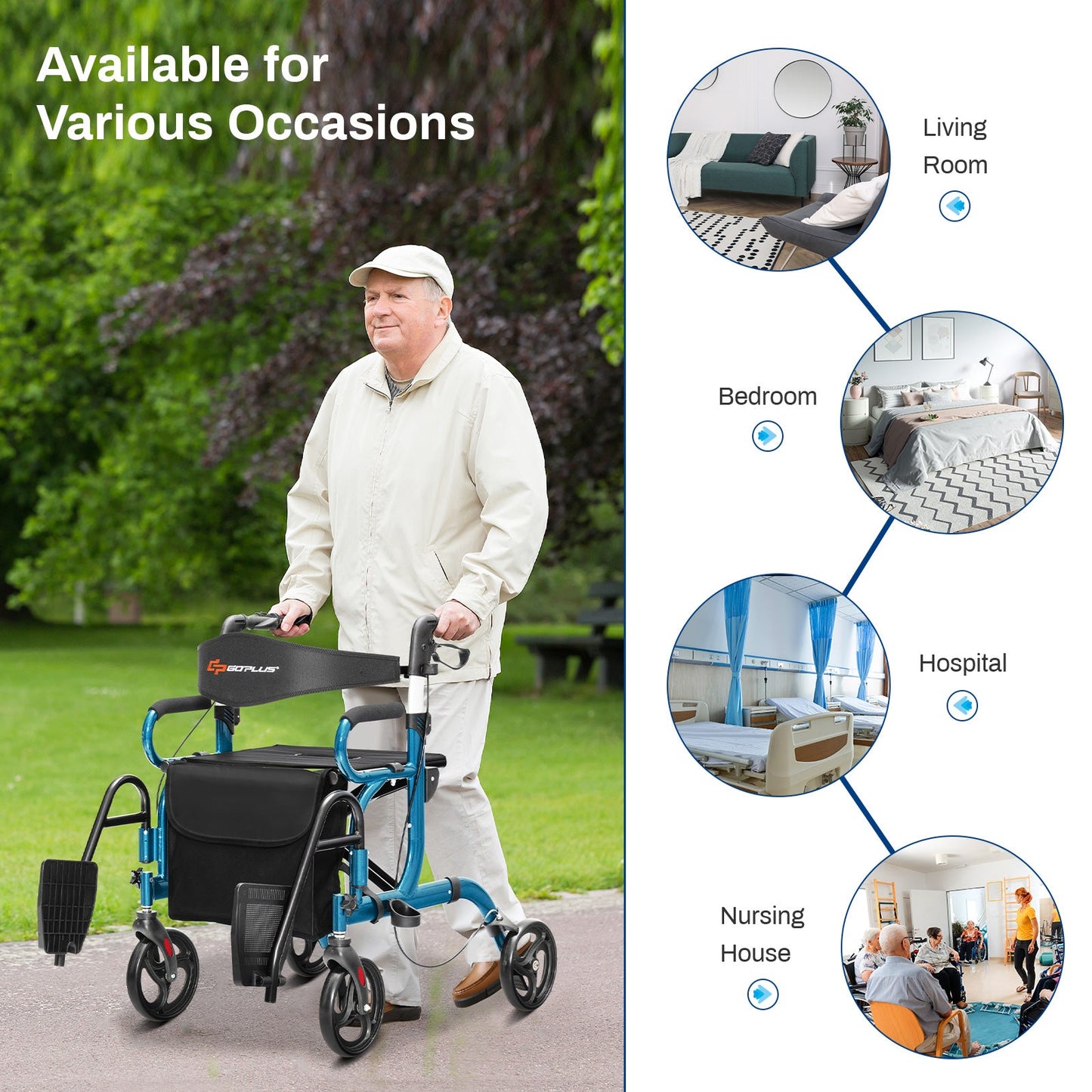 NO TAX, Folding Rollator Walker with 8-inch Wheels and Seat-Navy