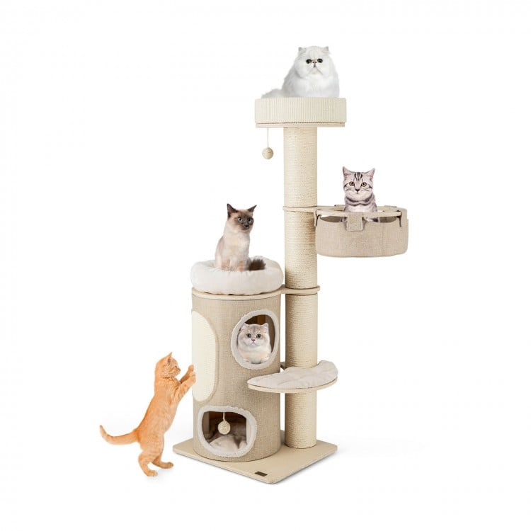 61 Inch Cat Tree for Indoor Cats with 2-stoery Condo and Top Perch, assembled