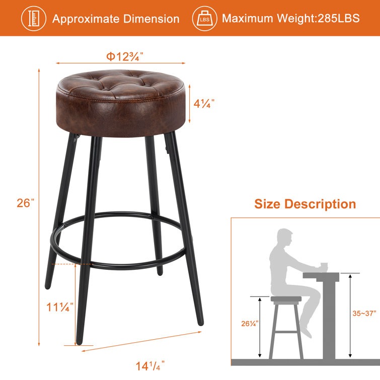 26" Minimalist Seattle Bar Stool (Set of 2)