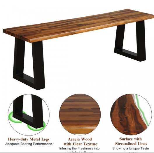 Solid Acacia Wood Patio Bench Dining Bench Seating Bench
