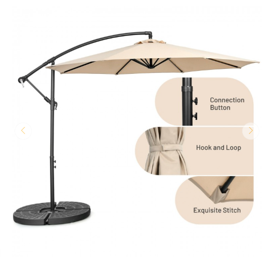 10FT Offset Umbrella with 8 Ribs Cantilever and Cross Base Tilt Adjustment-Beige