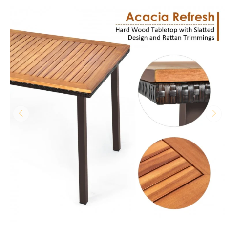 55 Inch Patio Acacia Dining Table with Umbrella Hole - Assembled