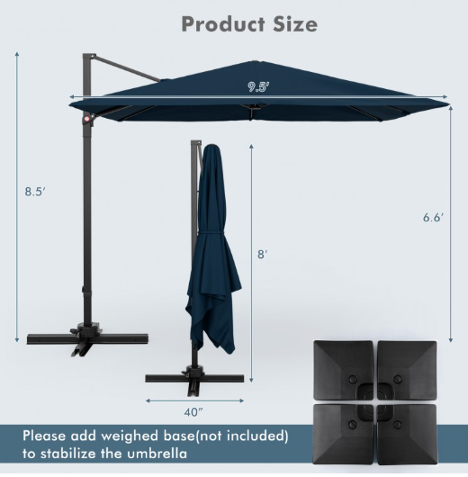 9.5 Feet Square Patio Cantilever Umbrella with 360° Rotation-Navy