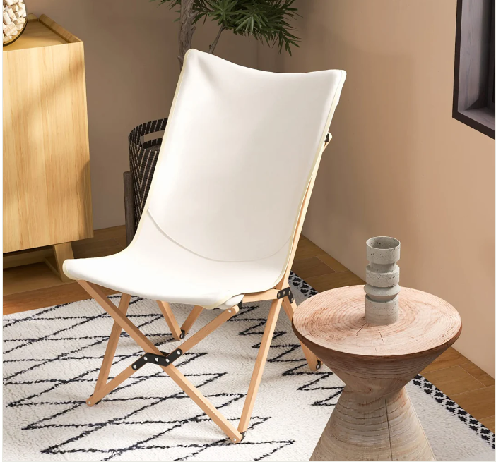 Set of 2 Bamboo Dorm Chair with Storage Pocket for Camping and Fishing-Beige