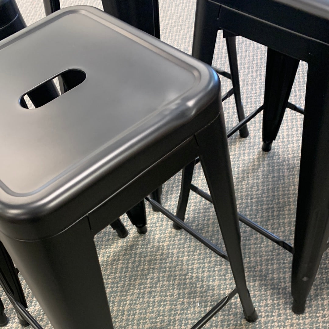 Set of 4 Modern metal 24``counter stools, 1 has small dent in side