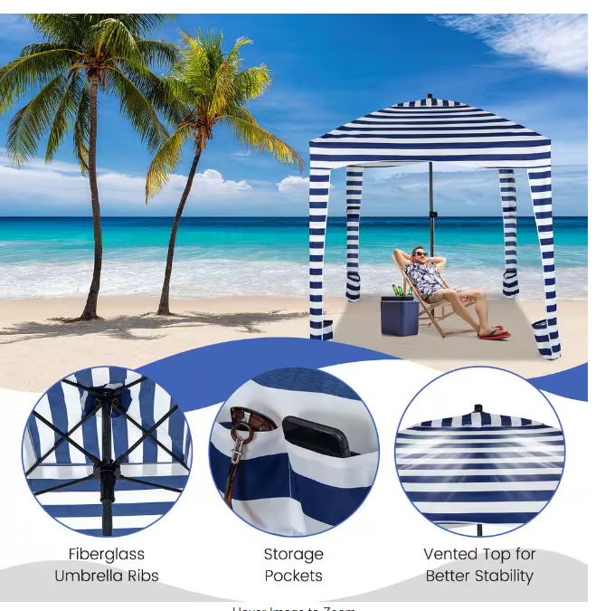6 x 6 Feet Foldable Beach Cabana Tent with Carrying Bag and Detachable Sidewall