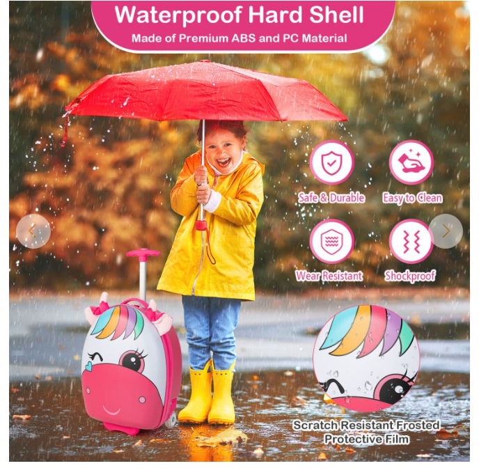 Costway Kids Rolling Luggage 16'' Hard Shell Carry On Travel Suitcase with Flashing Wheels