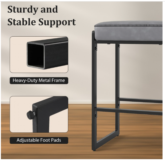 26 inch Bar Stools Set of 2 Counter Height Barstools with Faux Leather Upholstered Seat-Gray
