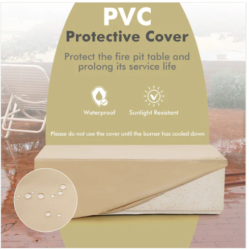 42 Inch 50 000 BTU Rectangle Terrazzo Fire Pit Table with PVC Cover-White