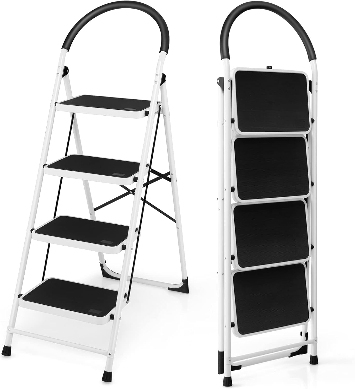 Goplus 4 Step Ladder, Folding Step Stool for Adults with Wide Non-Slip Pedal Comfort Handgrip for Kitchen Closet Office