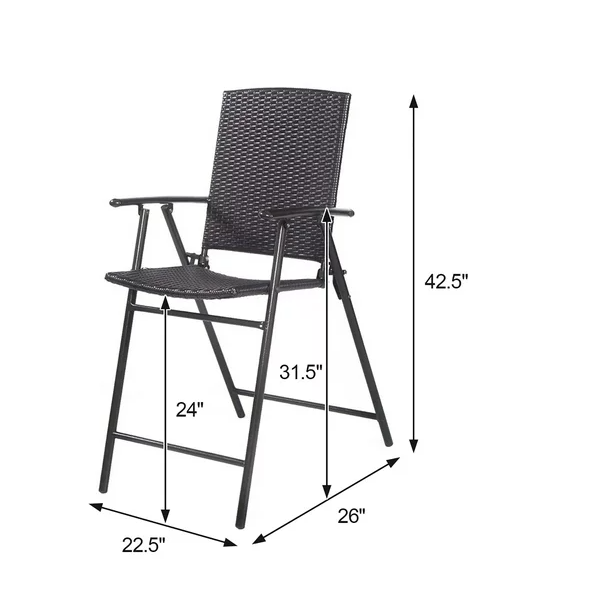 Set of 4 Folding Rattan Bar Chairs with Footrests and Armrests for Outdoors and Indoors