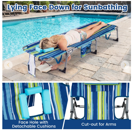 Portable Folding Chaise Lounge Chair with 4-Position Adjustable Backrest for Patio