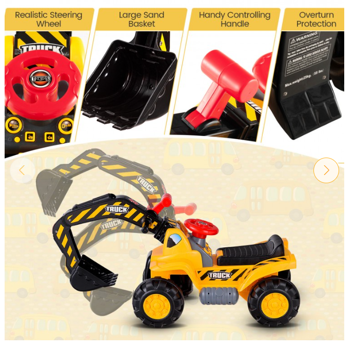 Ride on Push Car Bulldozer Digger Toy with Safety Helmet and Working Shovel