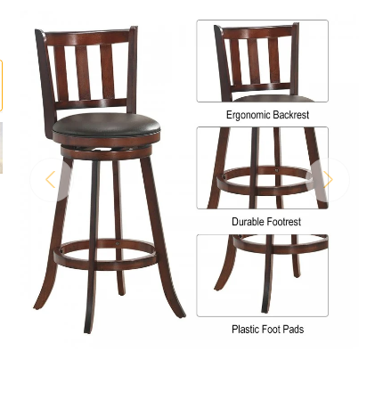 Set of 2 Wood Swivel Counter Height Dining Pub Bar Stools with PVC Cushioned Seat