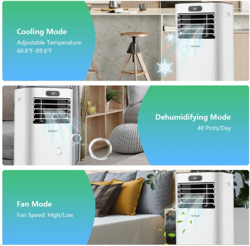 8000 BTU(Ashrae) 3-in-1 Portable Air Conditioner with Remote Control (1 Box)