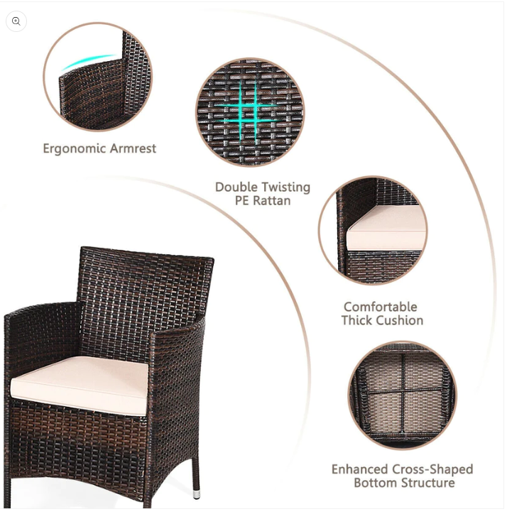 3 PCS PE Rattan Wicker Furniture Set , Fully Assembled