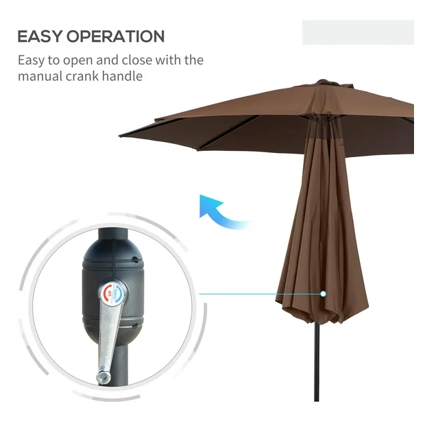 SPECIAL, 9Ft Outdoor Market Patio Table Umbrella Push Button Tilt Crank Lift - Brown (Copy)