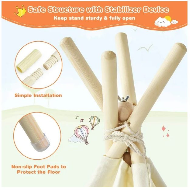 Kids Canvas Teepee Play Tent Foldable Playhouse Toys for Indoor Outdoor