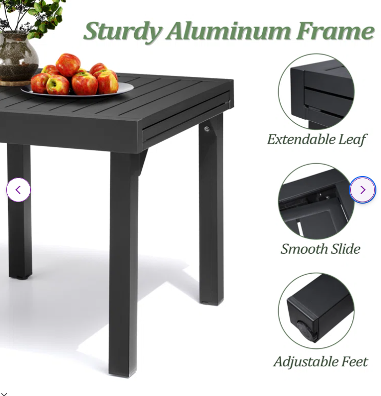 Indoor/Outdoor, Extendable Powder-coated Aluminum Dining Table - Small Dent