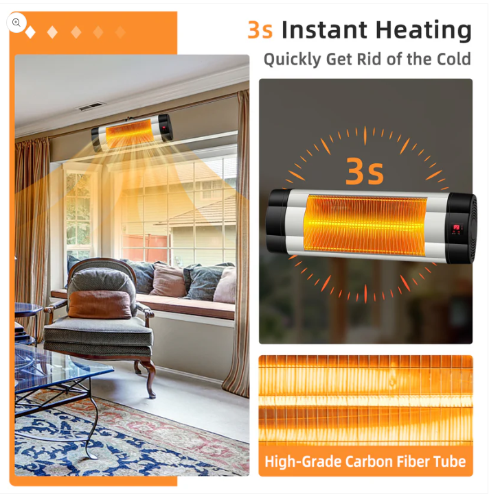1500W Adjustable Infrared Wall-Mounted Patio Heater with Remote Control