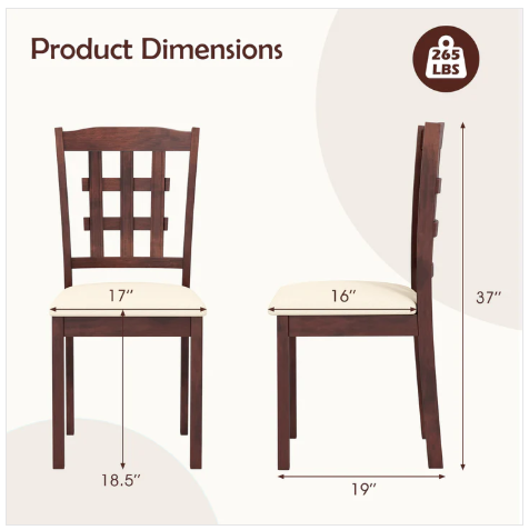 Set of 4, Wooden Dining Chair, Linen Fabric Padded Kitchen Chairs