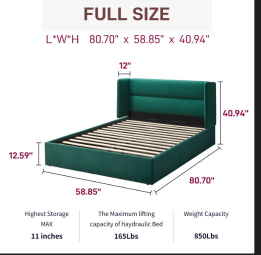 SPECIAL - Full Size Hydraulic Lift Up Storage Upholstered Platform Bed