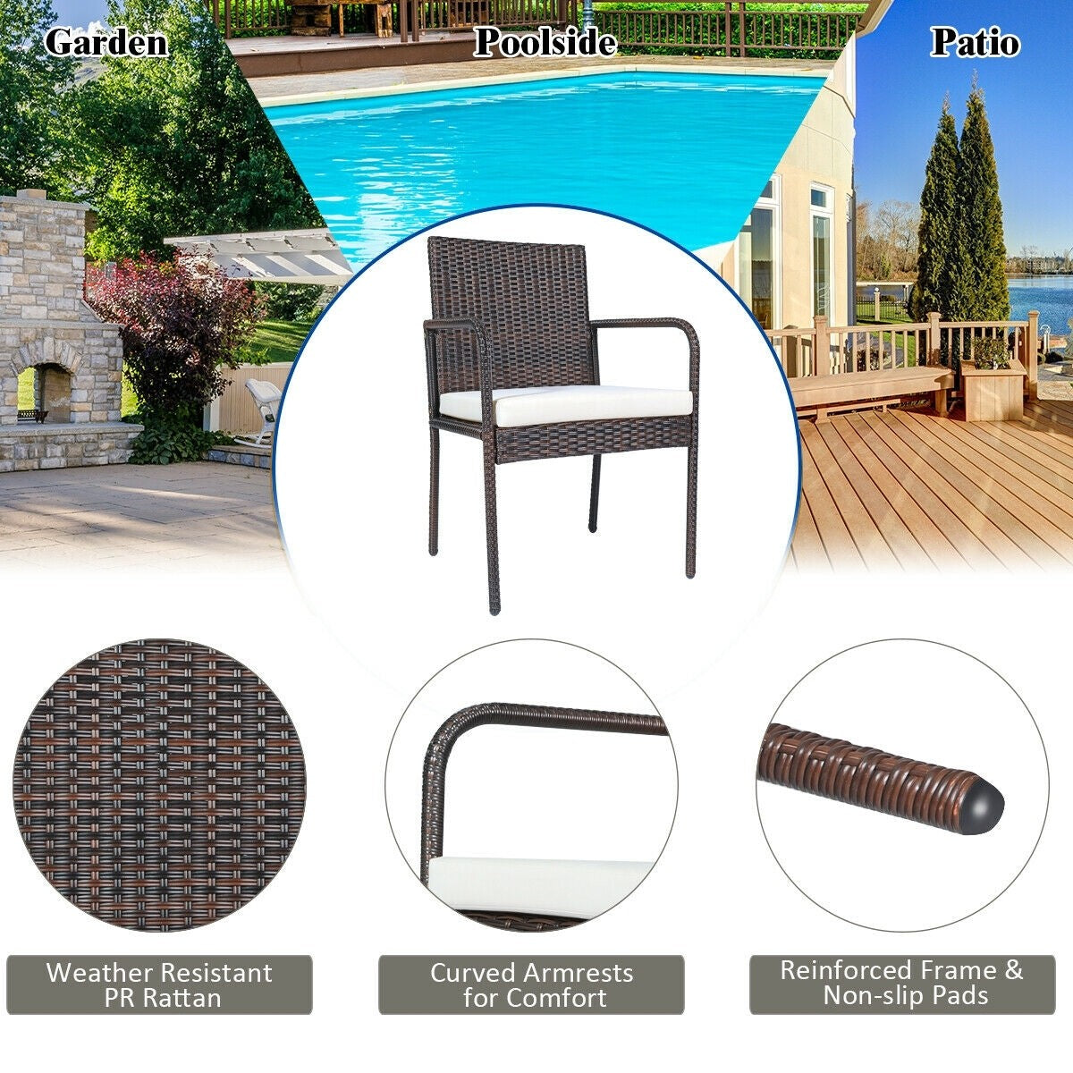 SPECIAL, NO TAX, Outdoor Patio Wicker Rattan Dining Chairs Cushioned Sofa
