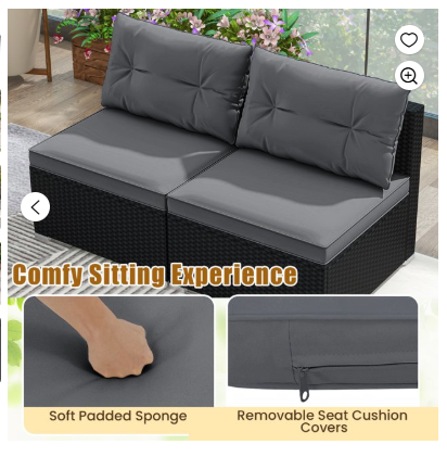 5 Pieces Outdoor Patio Furniture Set Sectional Rattan Sofa and Acacia Wood Coffee Table (Fully Assembled)-Gray