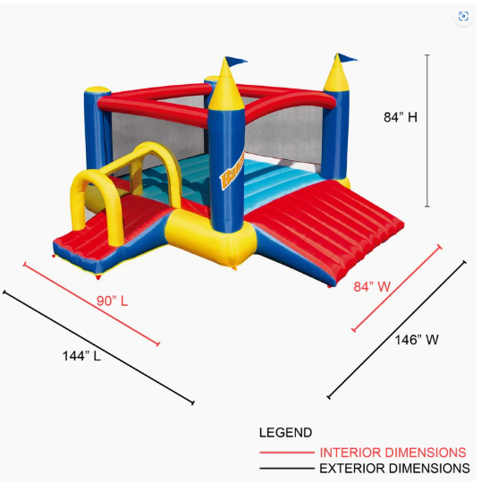 Banzai Slide N Fun Inflatable Slide and Bounce House with Soccer Net and Ball with Blower