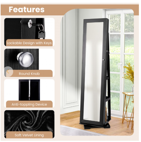 Special - 360° Swivel Freestanding Jewelry Cabinet with Lighted Full Length Mirror - Assembled