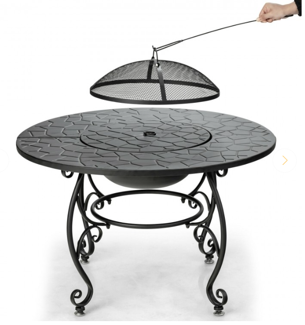 35.5" Patio Fire Pit Dining Table With Cooking BBQ Grate